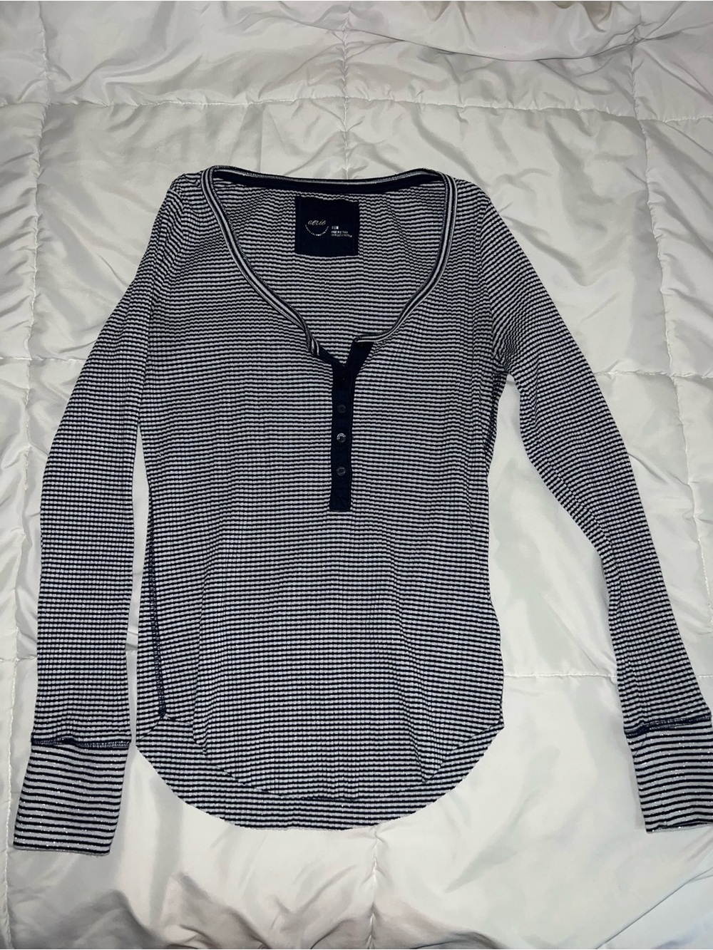 aerie Navy and White Striped Long Sleeve Henley Top